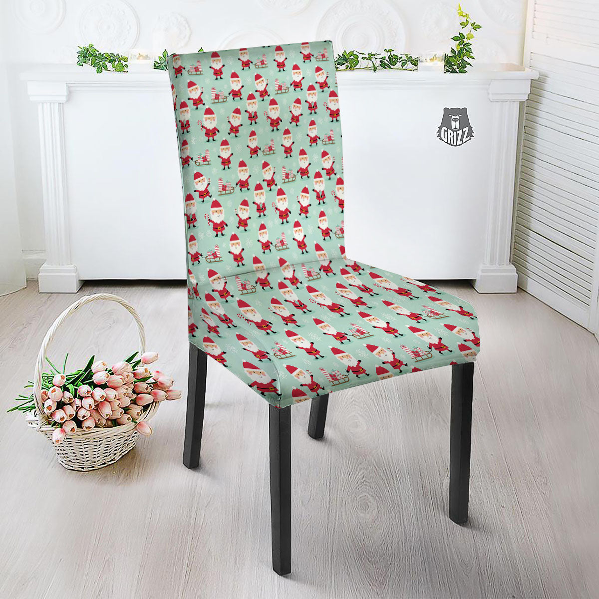 Santa Claus Cartoon Print Pattern Dining Chair Slipcover-grizzshop