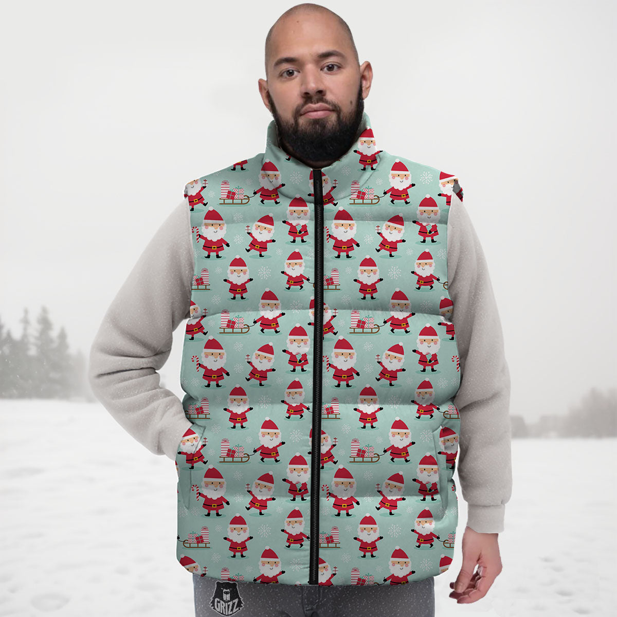 Santa Claus Cartoon Print Pattern Down Vest