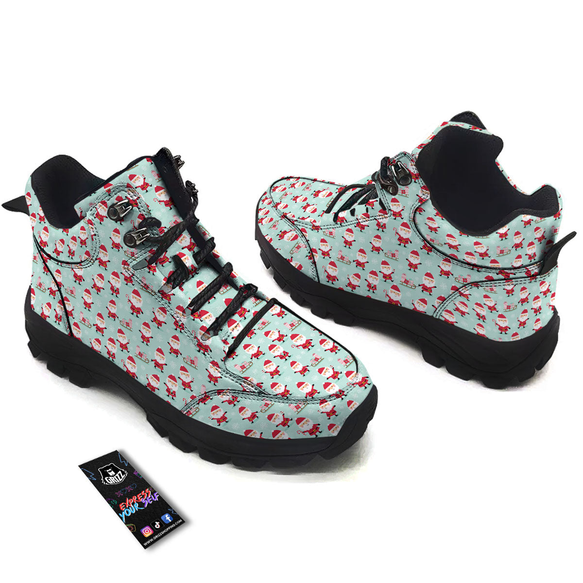 Santa Claus Cartoon Print Pattern Hiking Shoes-grizzshop