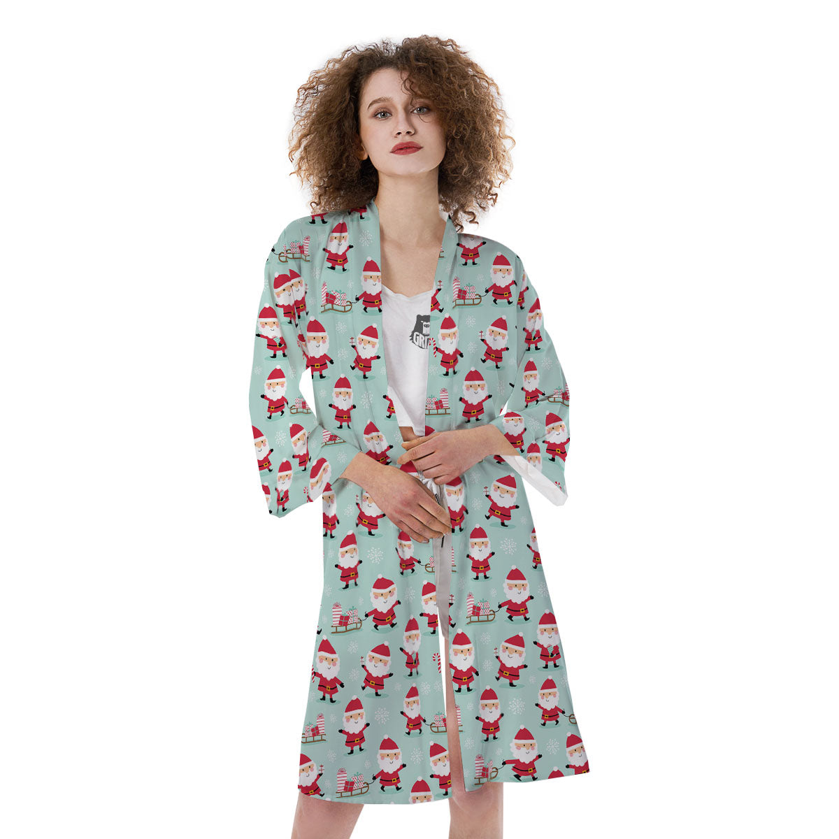 Santa Claus Cartoon Print Pattern Kimono-grizzshop