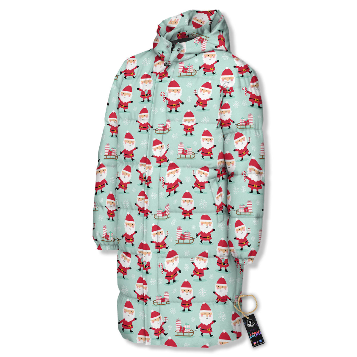 Santa Claus Cartoon Print Pattern Long Down Jacket-grizzshop