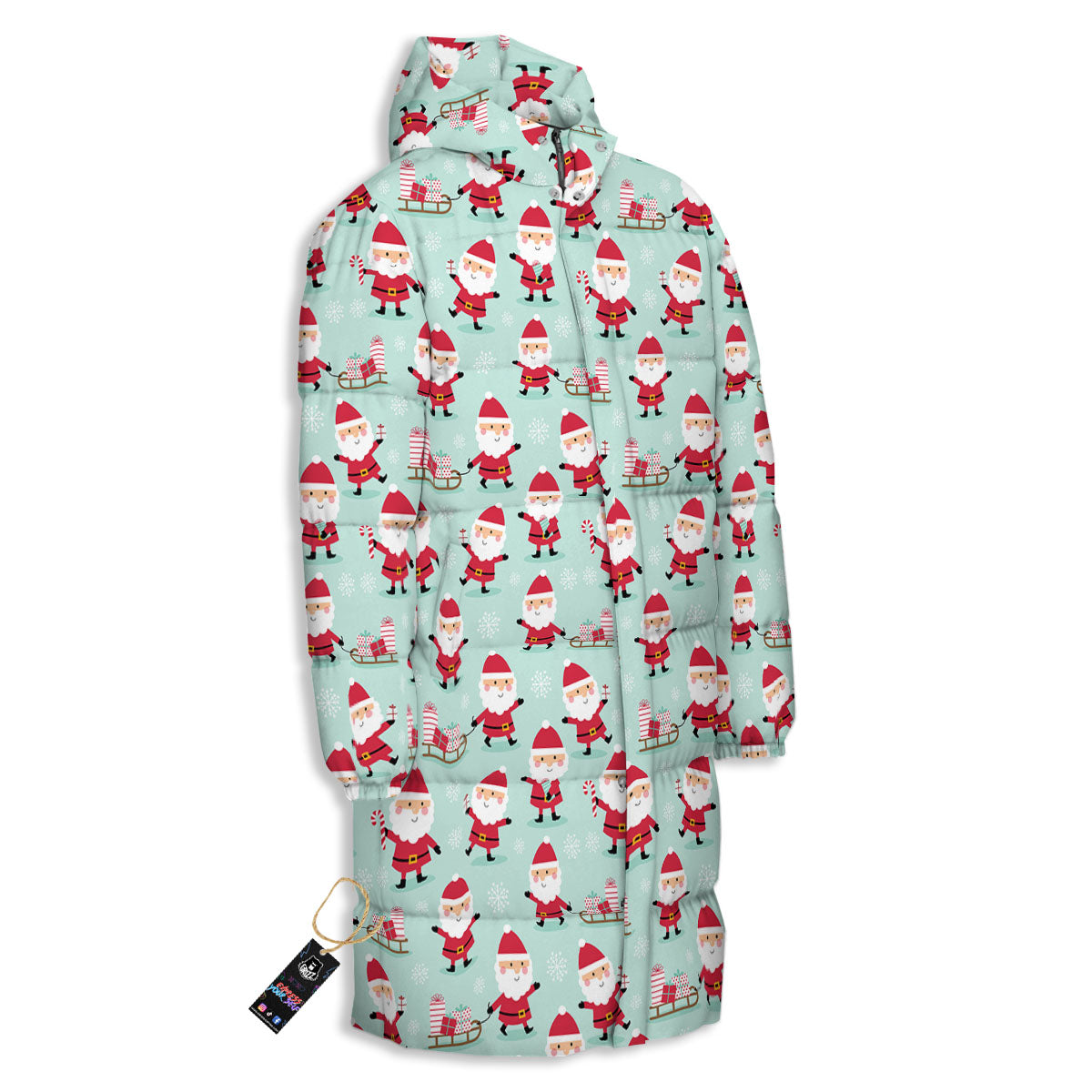 Santa Claus Cartoon Print Pattern Long Down Jacket-grizzshop