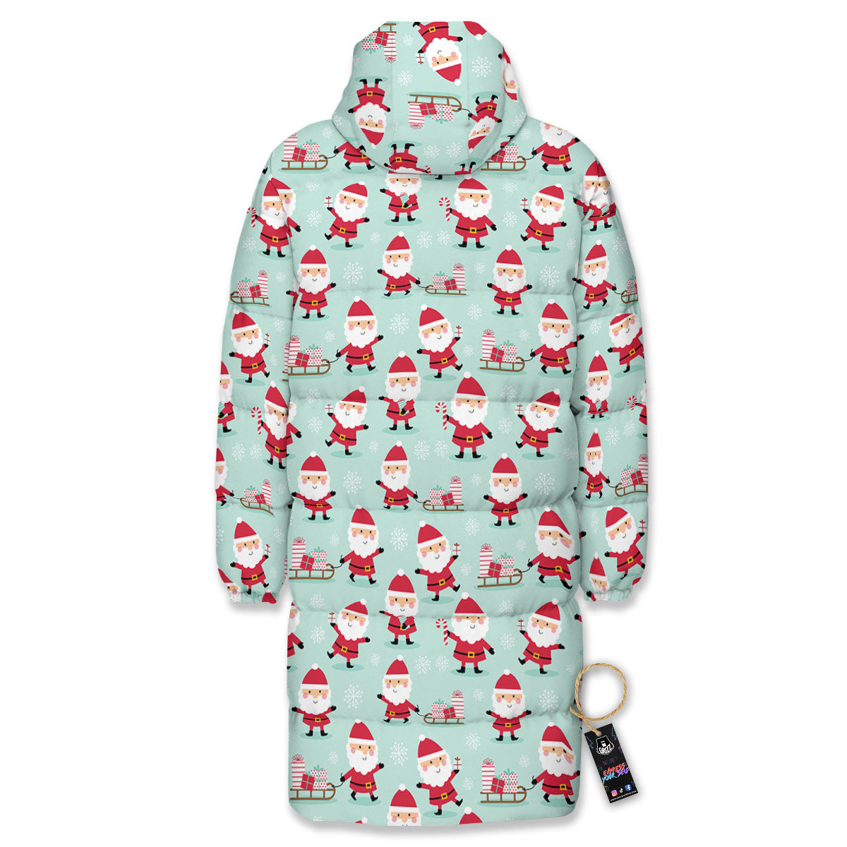 Santa Claus Cartoon Print Pattern Long Down Jacket-grizzshop
