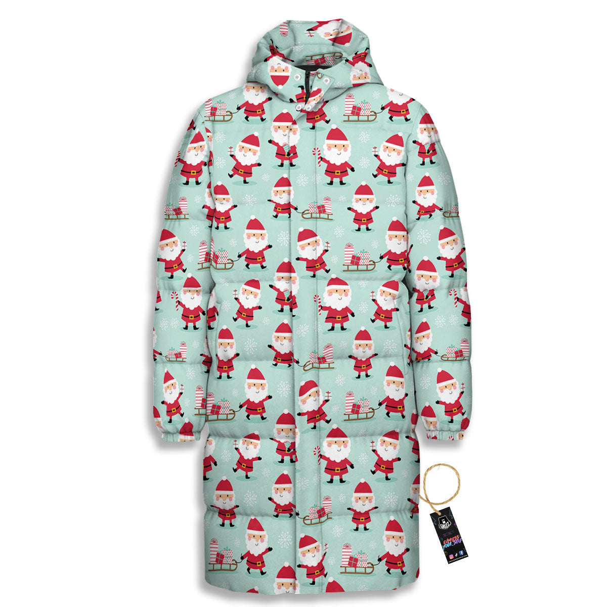 Santa Claus Cartoon Print Pattern Long Down Jacket-grizzshop