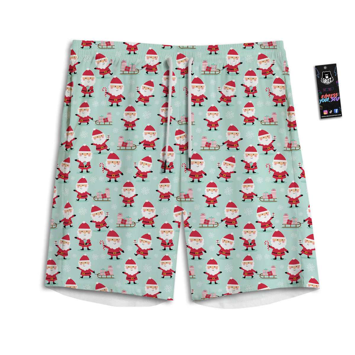 Santa Claus Cartoon Print Pattern Men's Athletic Shorts