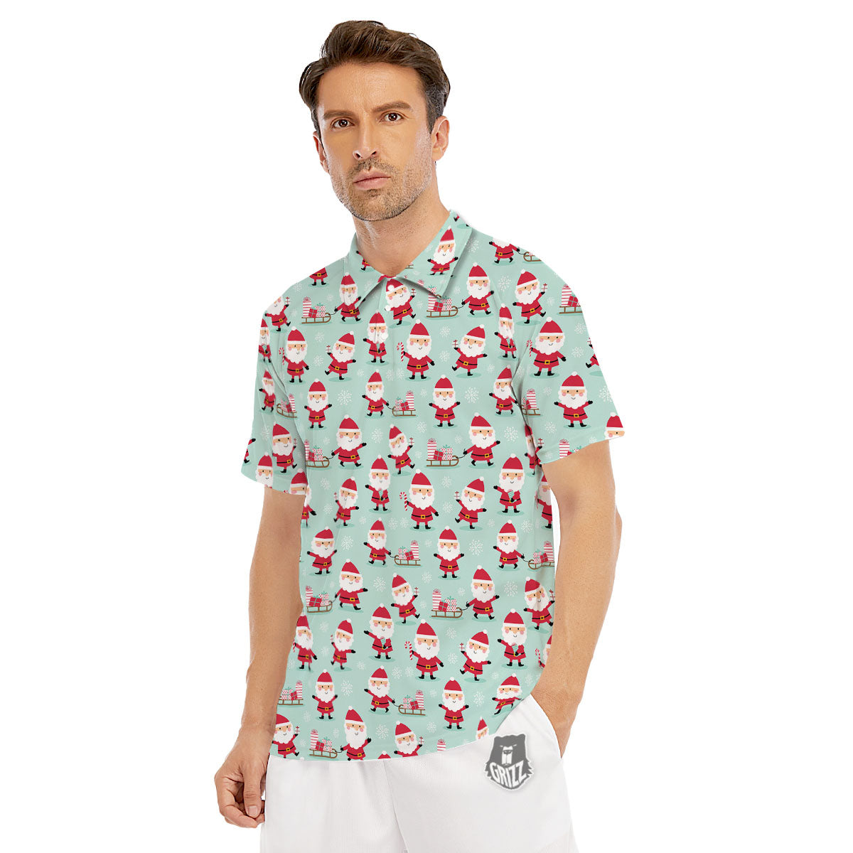 Santa Claus Cartoon Print Pattern Men's Golf Shirts-grizzshop