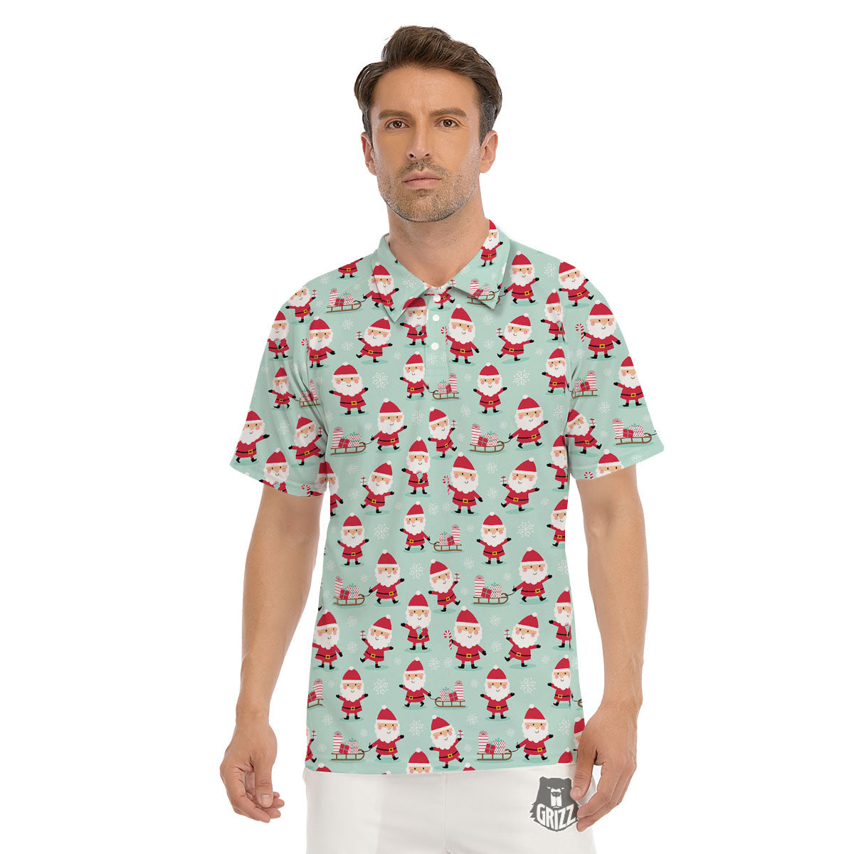 Santa Claus Cartoon Print Pattern Men's Golf Shirts-grizzshop