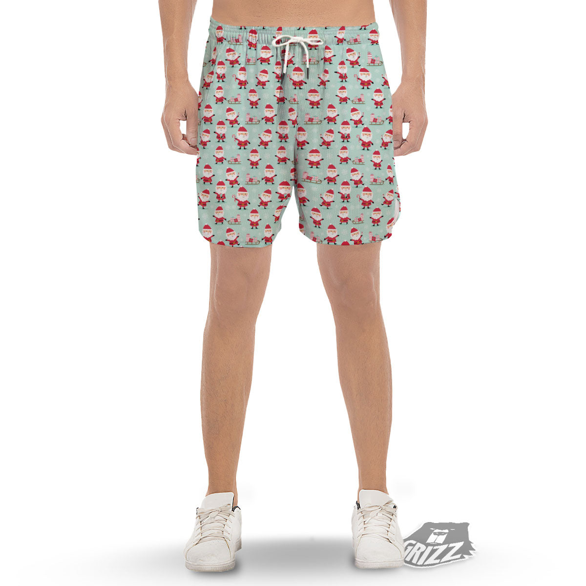Santa Claus Cartoon Print Pattern Men's Gym Shorts-grizzshop
