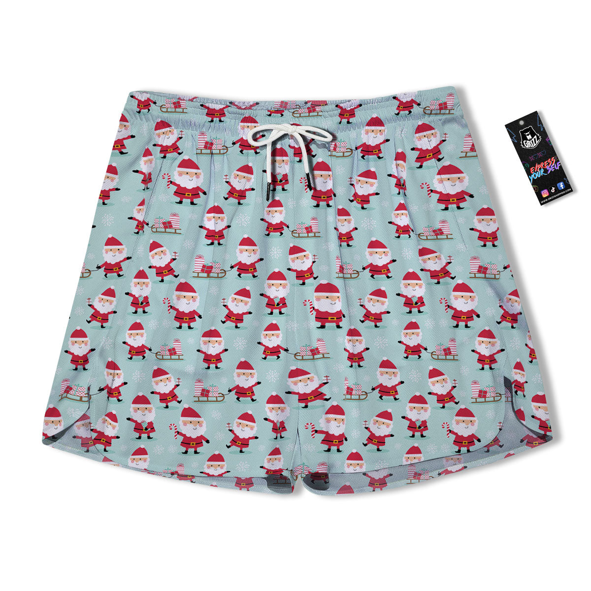 Santa Claus Cartoon Print Pattern Men's Running Shorts-grizzshop