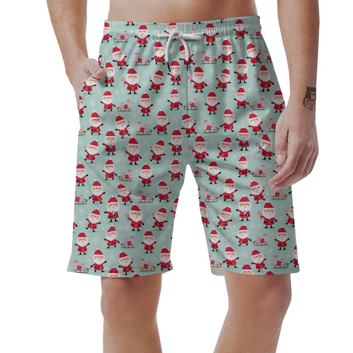 Santa Claus Cartoon Print Pattern Men's Shorts-grizzshop