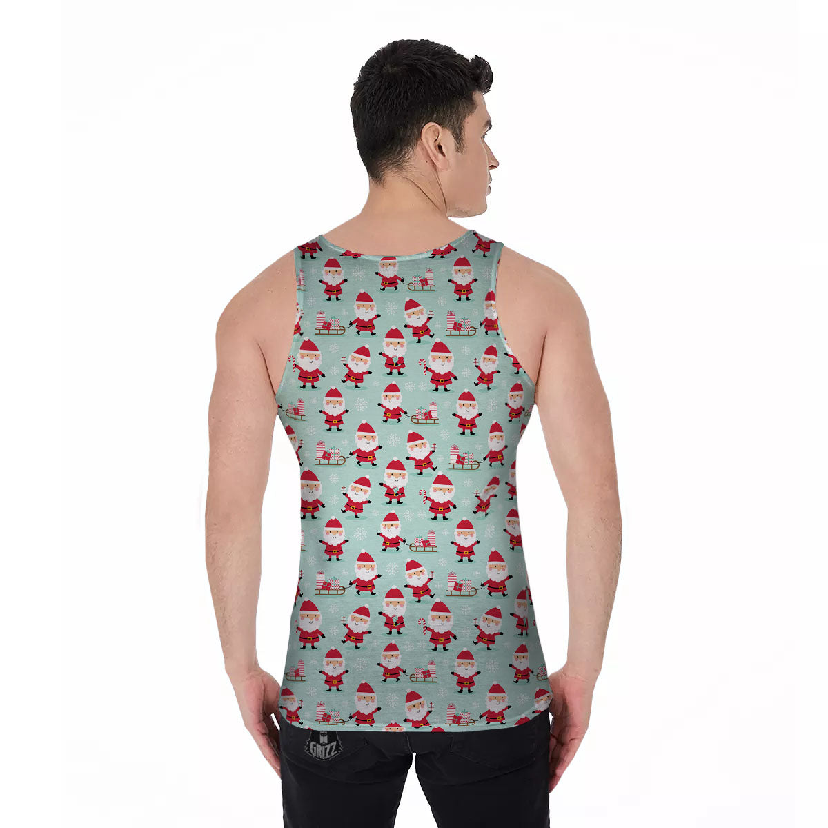 Santa Claus Cartoon Print Pattern Men's Tank Top-grizzshop