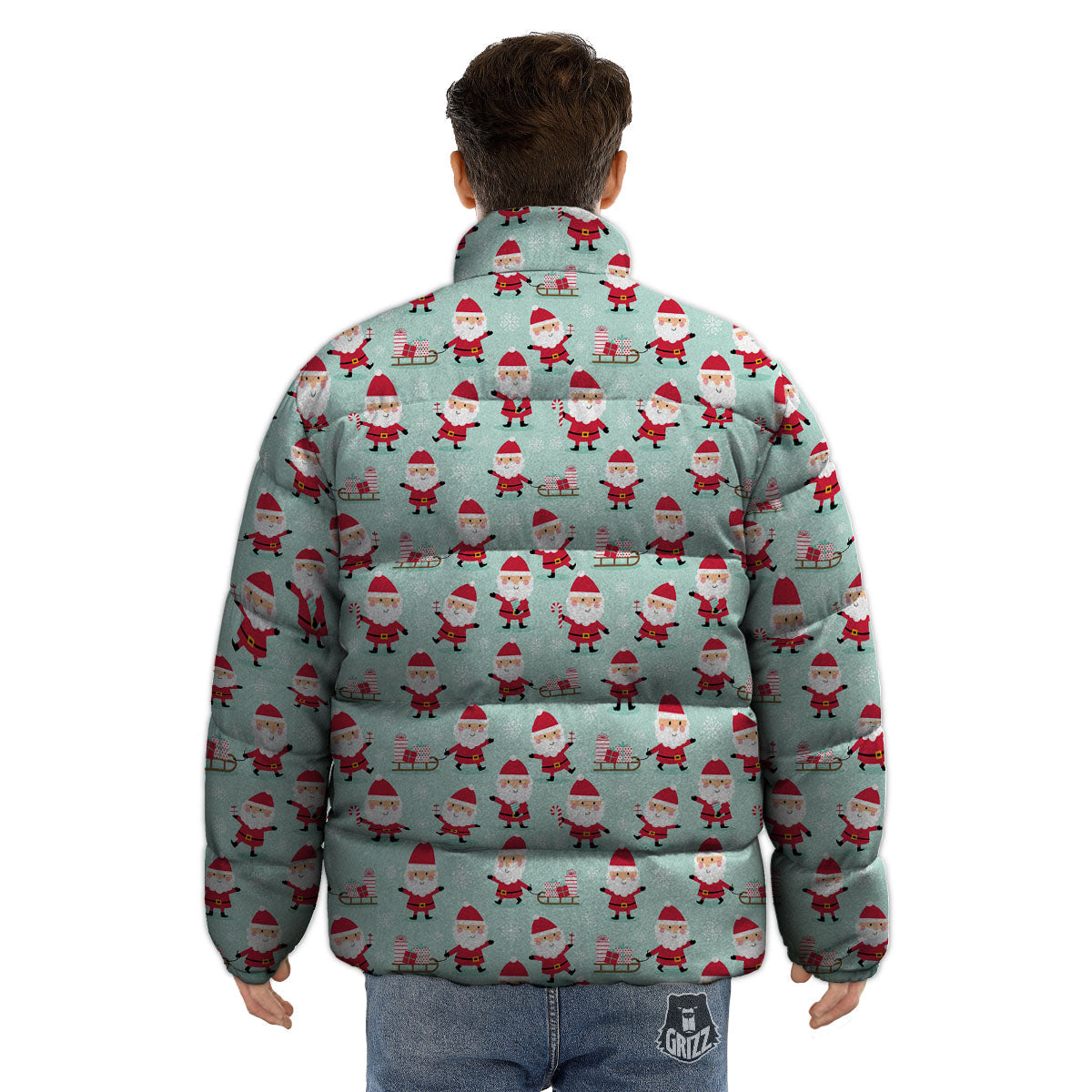 Santa Claus Cartoon Print Pattern Puffer Jacket-grizzshop
