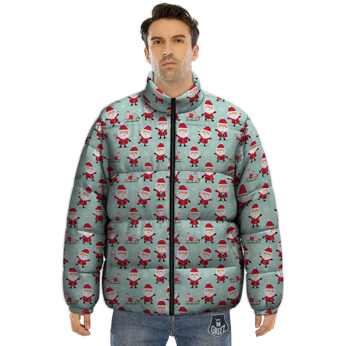 Santa Claus Cartoon Print Pattern Puffer Jacket-grizzshop