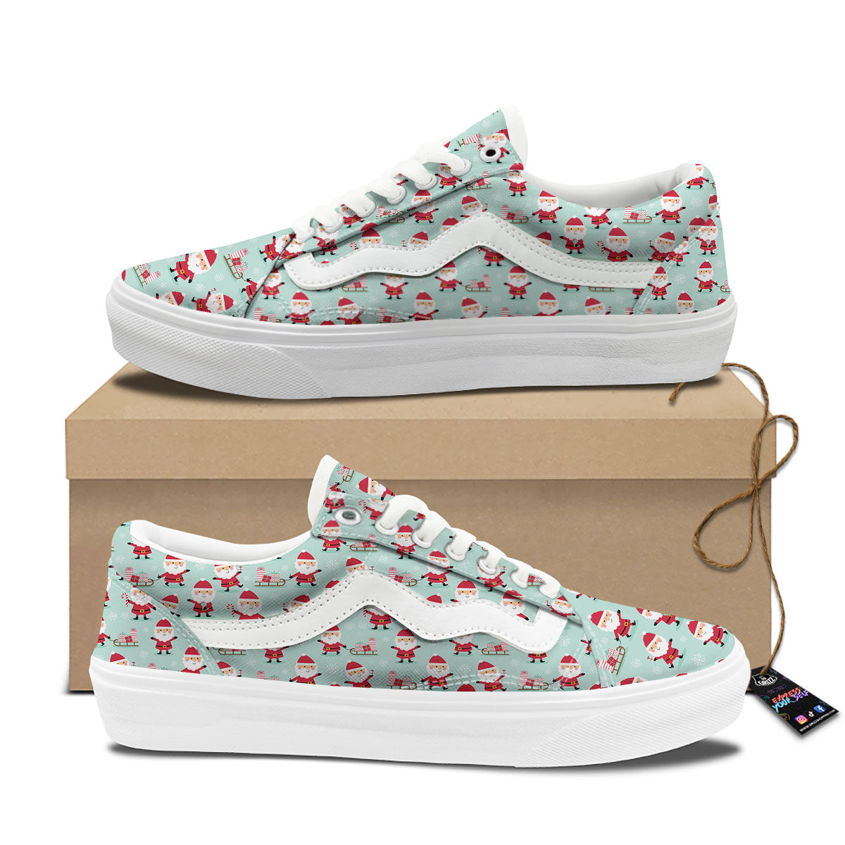 Santa Claus Cartoon Print Pattern Skate Shoes-grizzshop