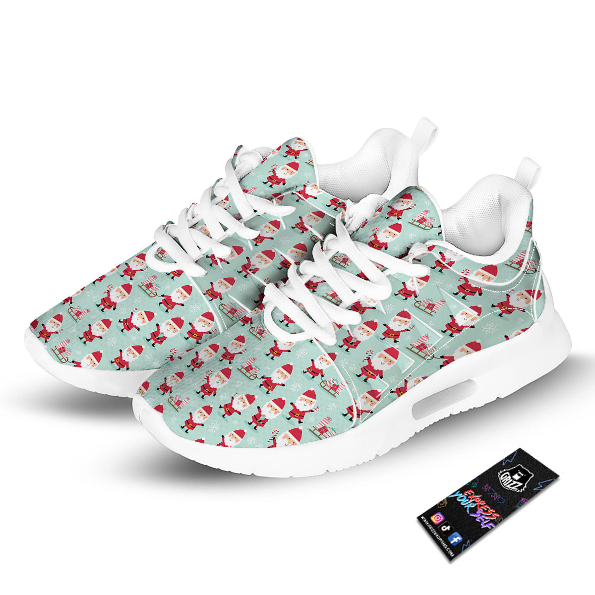 Santa Claus Cartoon Print Pattern Tennis Shoes-grizzshop