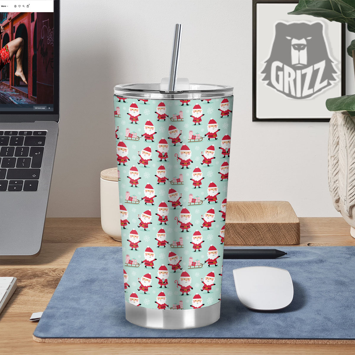 Santa Claus Cartoon Print Pattern Tumbler-grizzshop