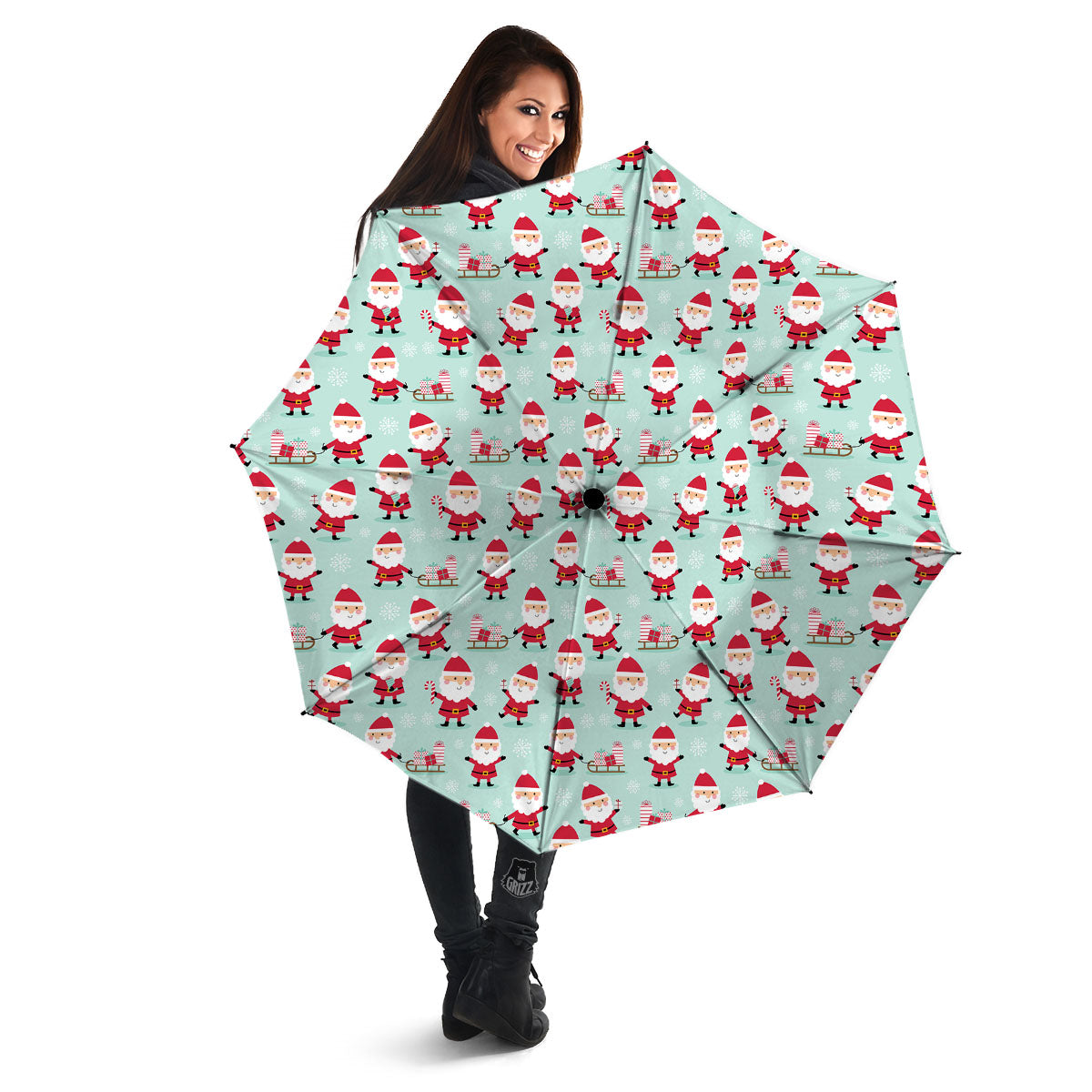 Santa Claus Cartoon Print Pattern Umbrella-grizzshop