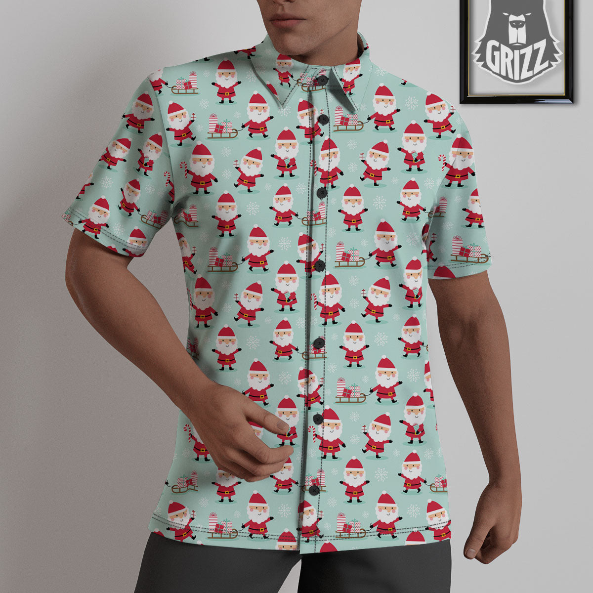 Santa Claus Cartoon Print Pattern Untucked Shirts-grizzshop