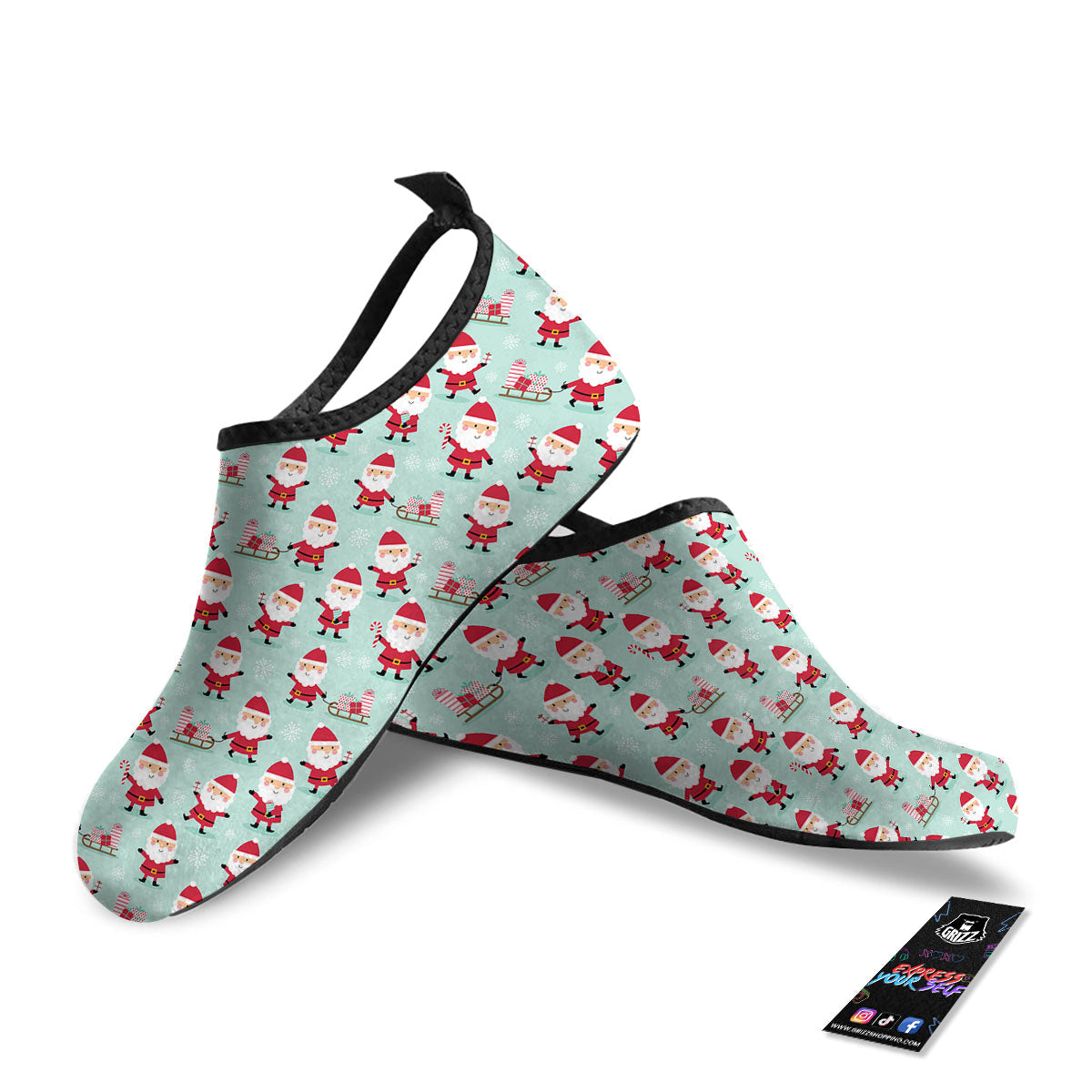 Santa Claus Cartoon Print Pattern Water Shoes-grizzshop