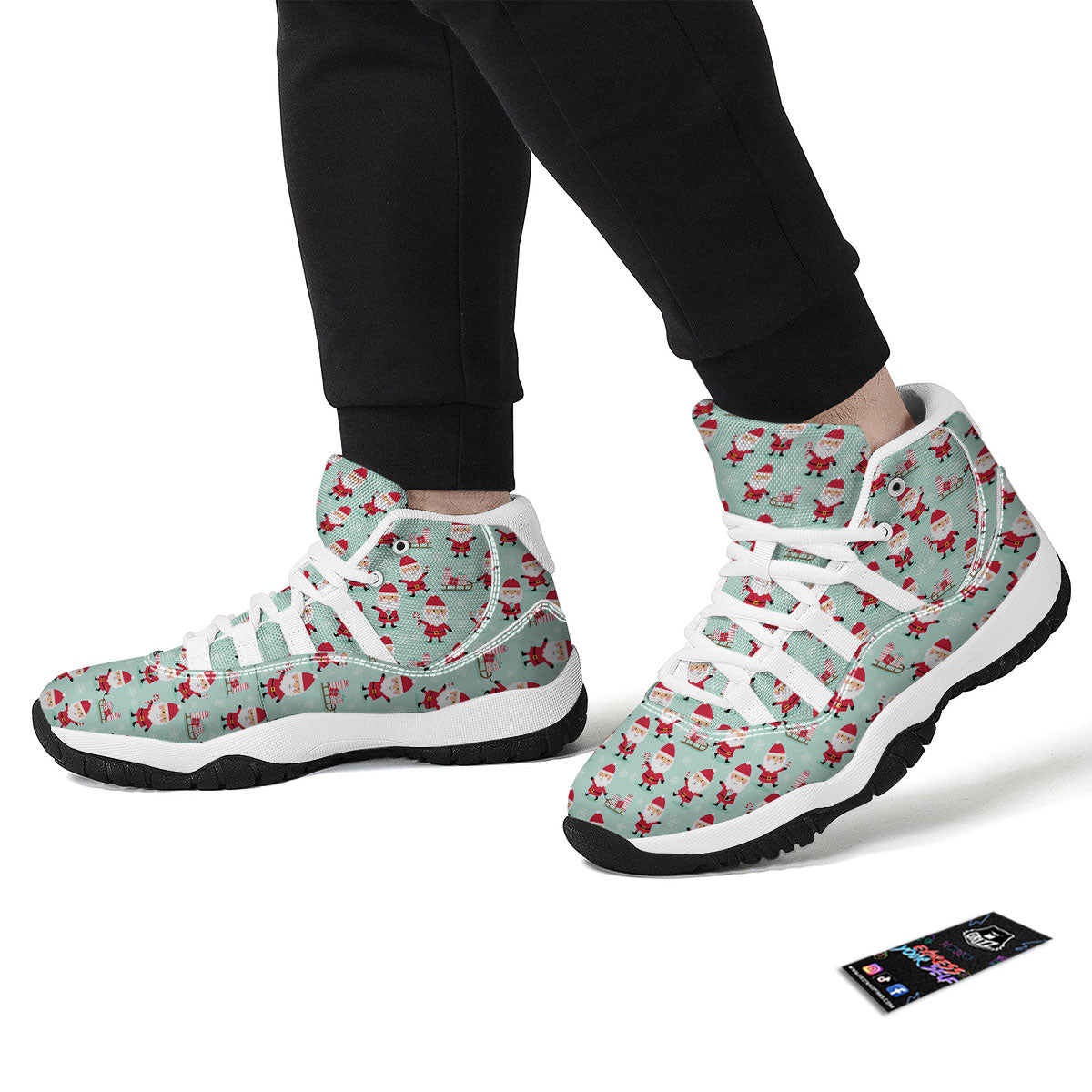 Santa Claus Cartoon Print Pattern White Bball Shoes-grizzshop