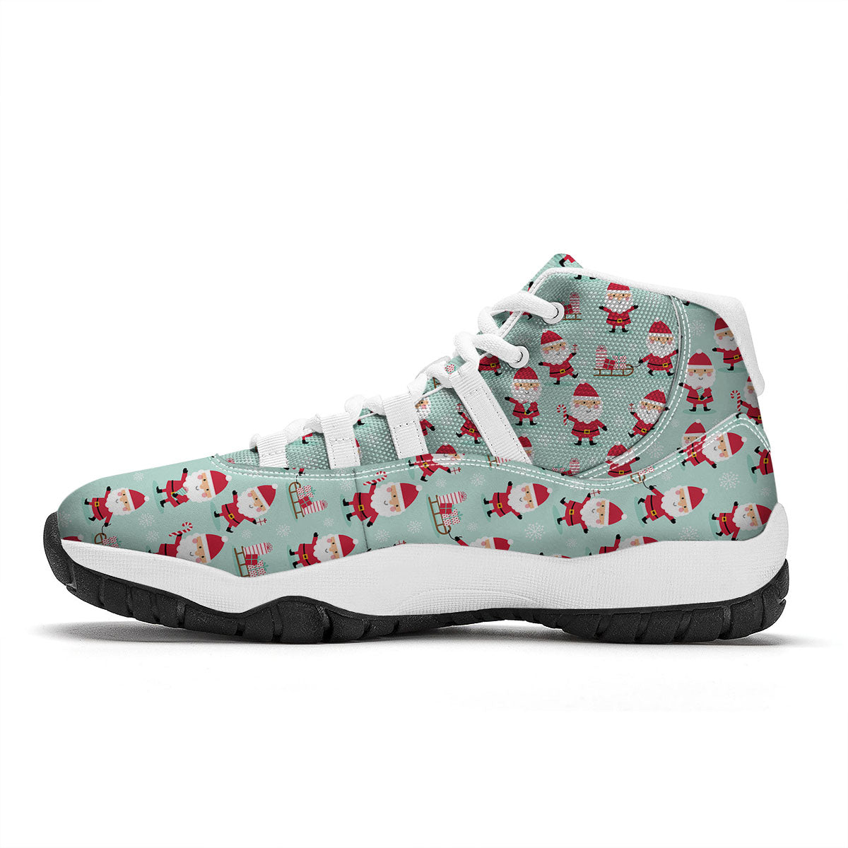 Santa Claus Cartoon Print Pattern White Bball Shoes-grizzshop