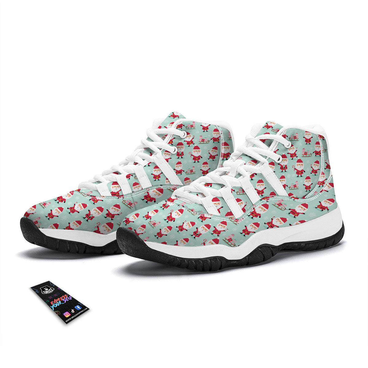Santa Claus Cartoon Print Pattern White Bball Shoes-grizzshop