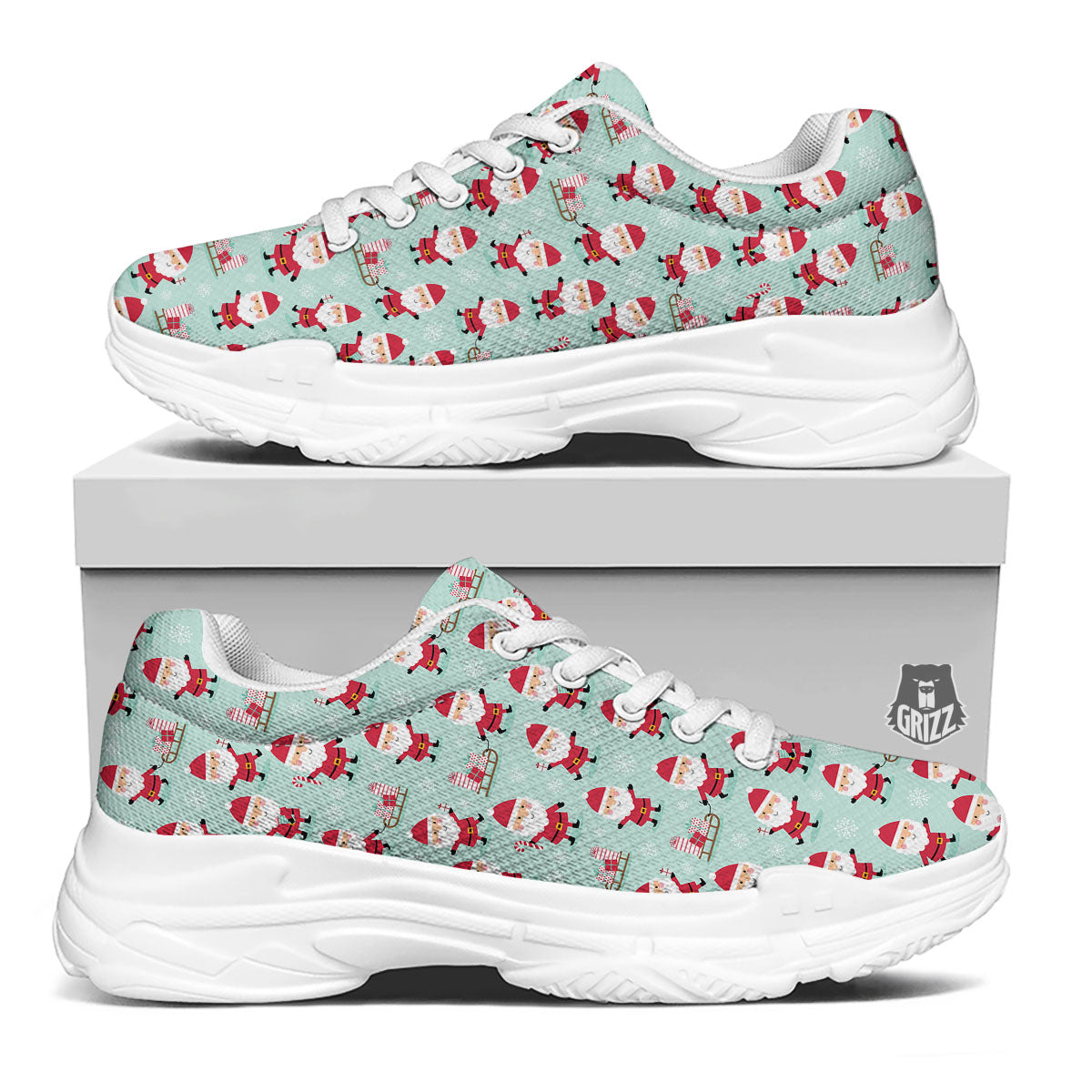 Santa Claus Cartoon Print Pattern White Chunky Shoes-grizzshop