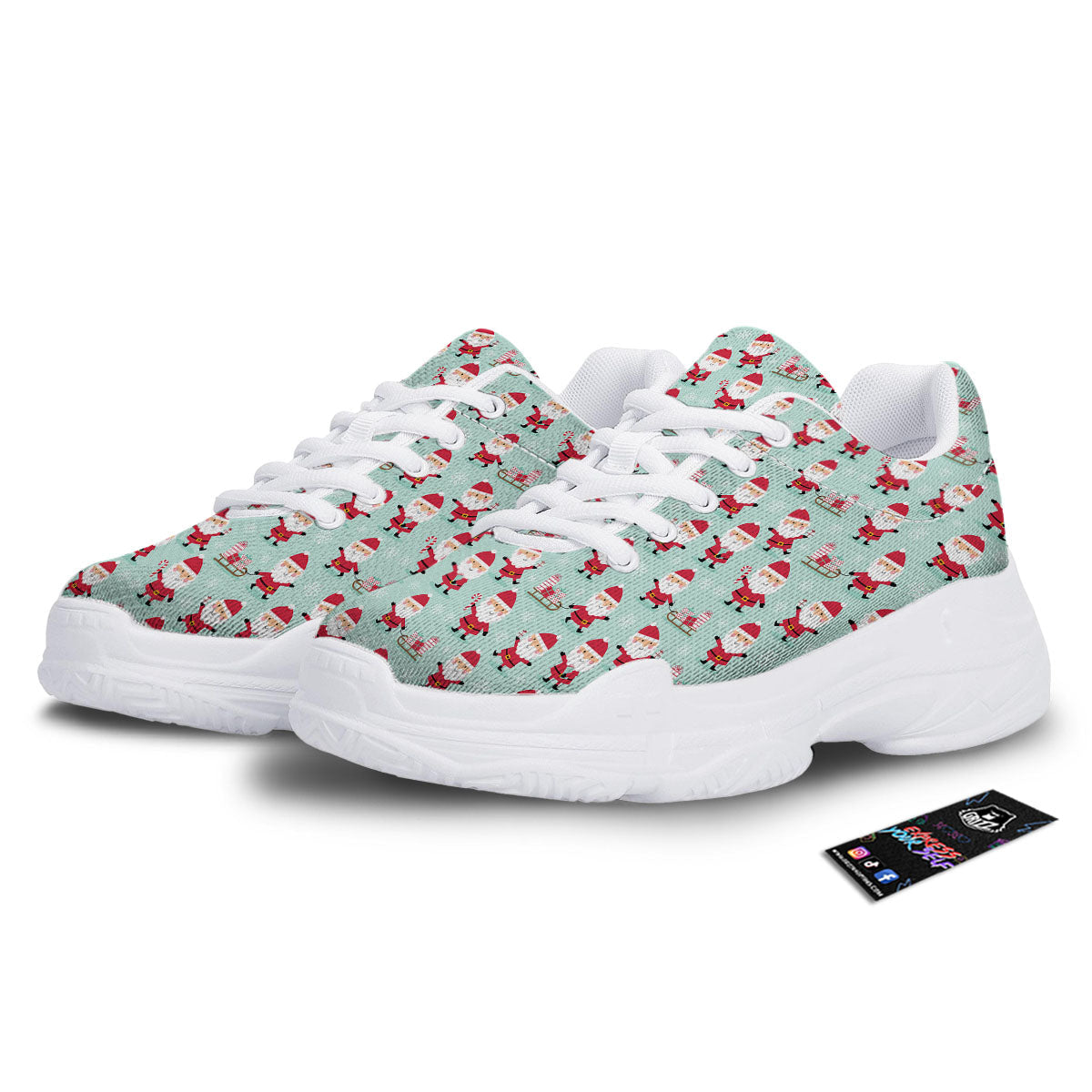 Santa Claus Cartoon Print Pattern White Chunky Shoes-grizzshop