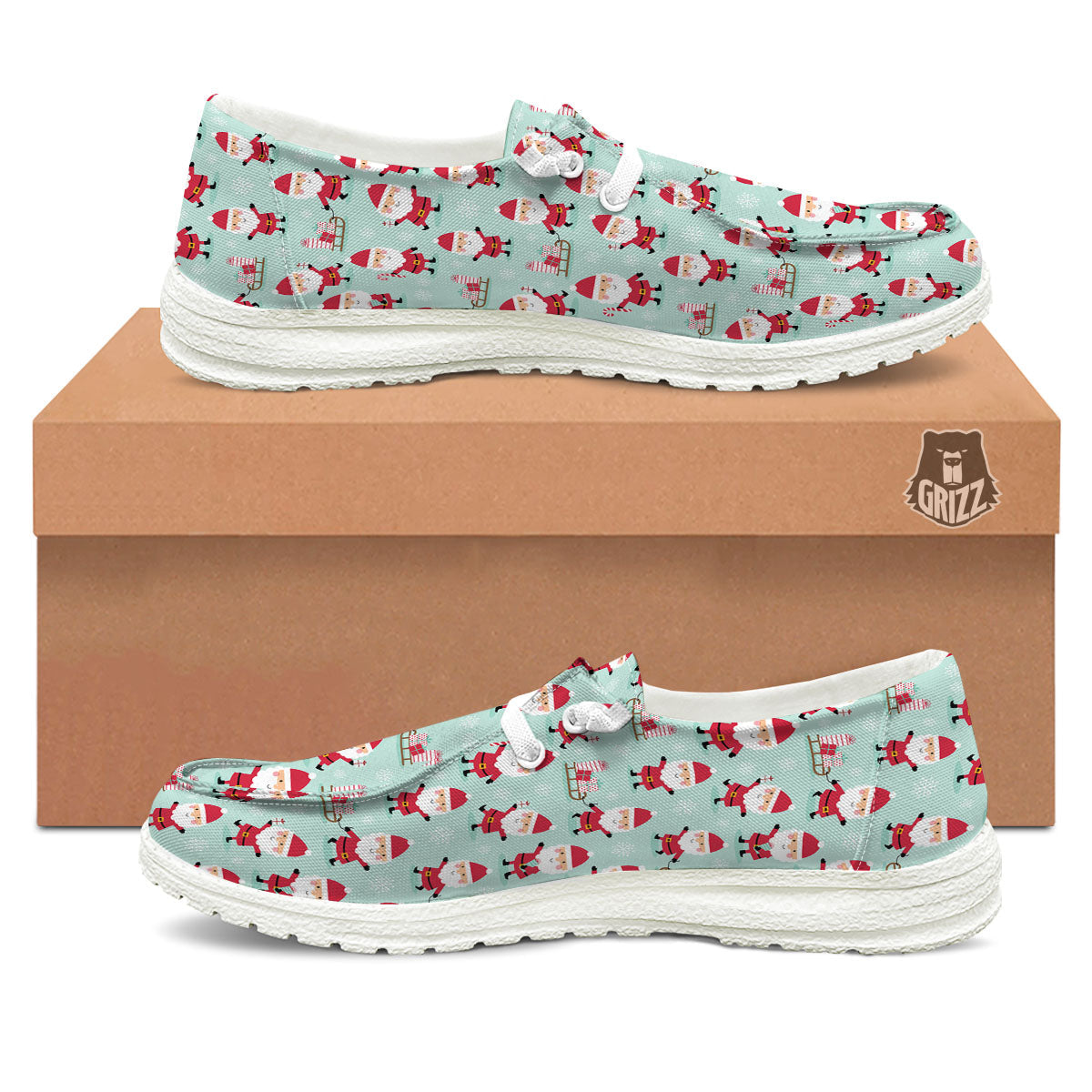 Santa Claus Cartoon Print Pattern White Loafers-grizzshop
