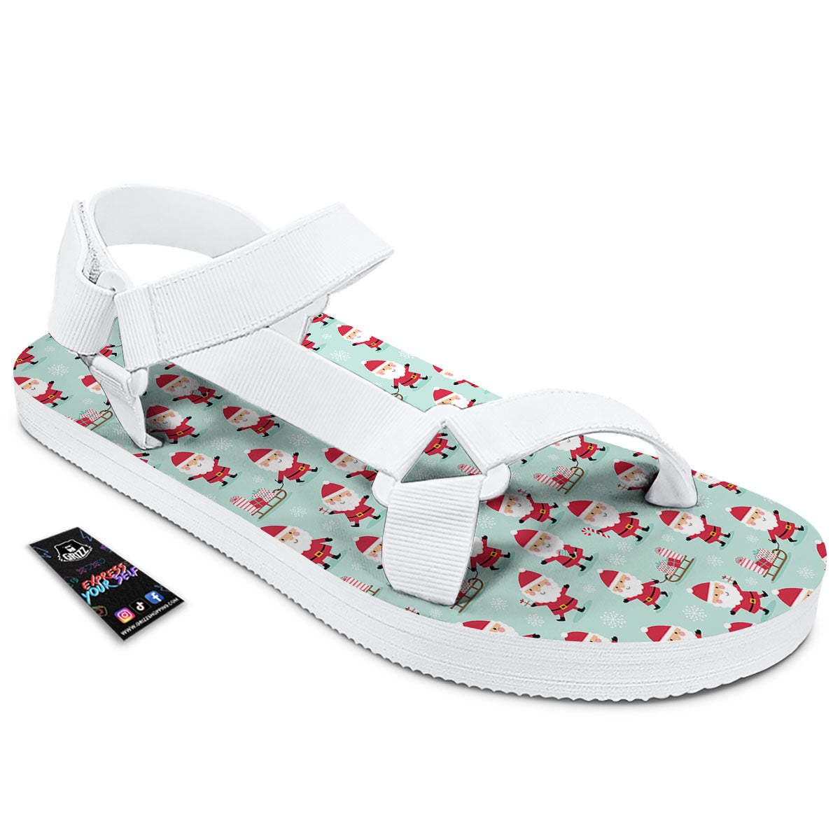 Santa Claus Cartoon Print Pattern White Open Toe Sandals-grizzshop