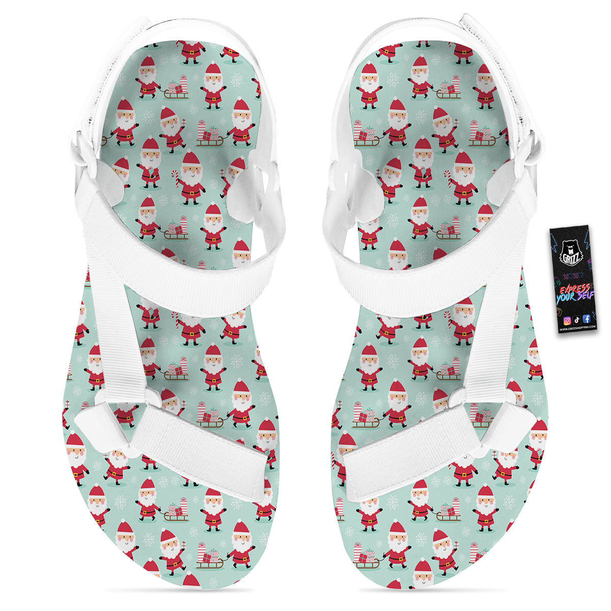 Santa Claus Cartoon Print Pattern White Open Toe Sandals-grizzshop
