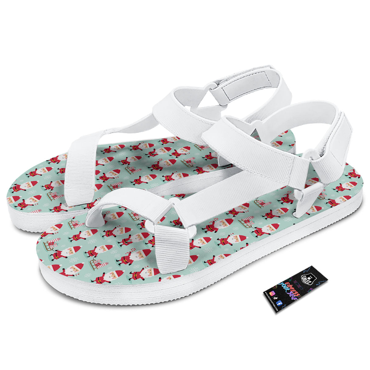 Santa Claus Cartoon Print Pattern White Open Toe Sandals-grizzshop