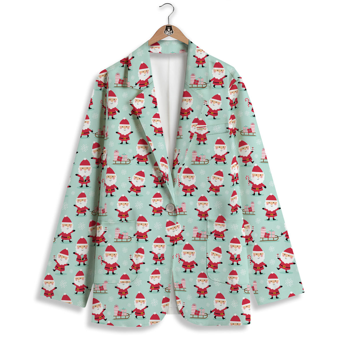 Santa Claus Cartoon Print Pattern Women's Blazer-grizzshop