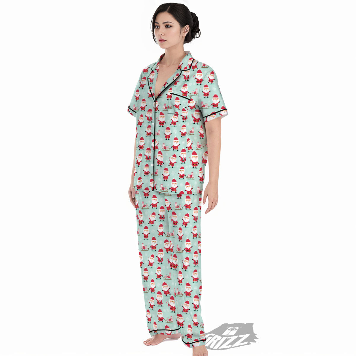 Santa Claus Cartoon Print Pattern Women's Pajamas Set-grizzshop