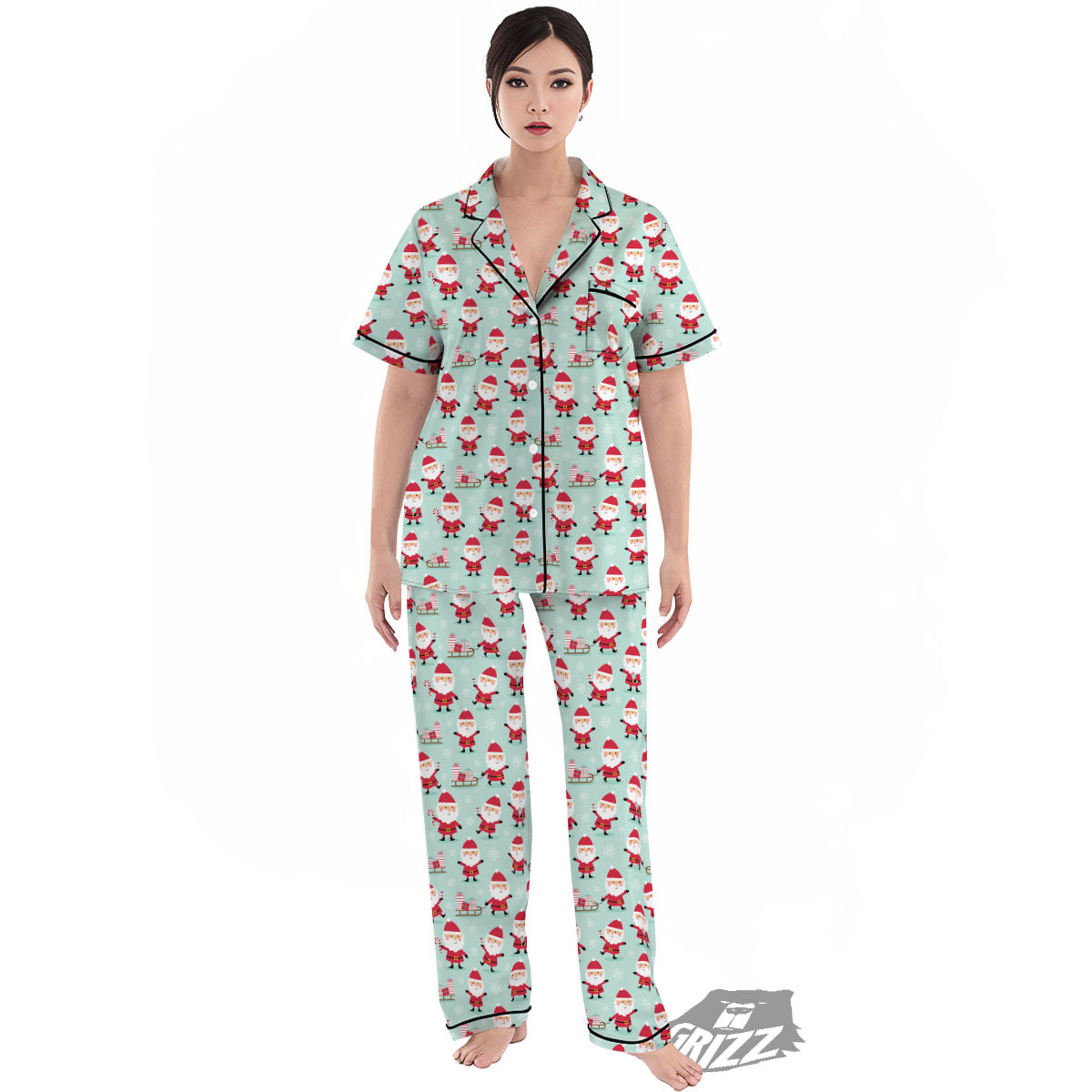 Santa Claus Cartoon Print Pattern Women's Pajamas Set-grizzshop