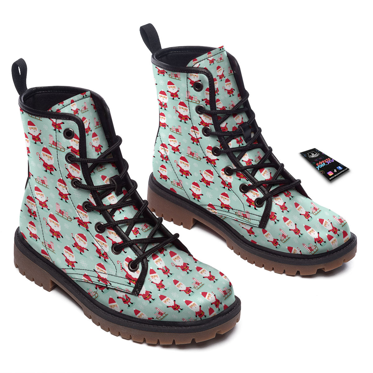 Santa Claus Cartoon Print Pattern Work Boots-grizzshop