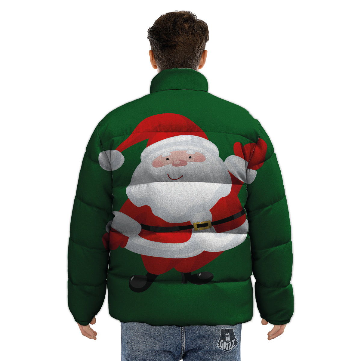 Santa Claus Cartoon Print Puffer Jacket-grizzshop