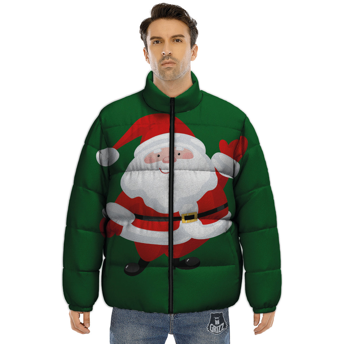 Santa Claus Cartoon Print Puffer Jacket-grizzshop