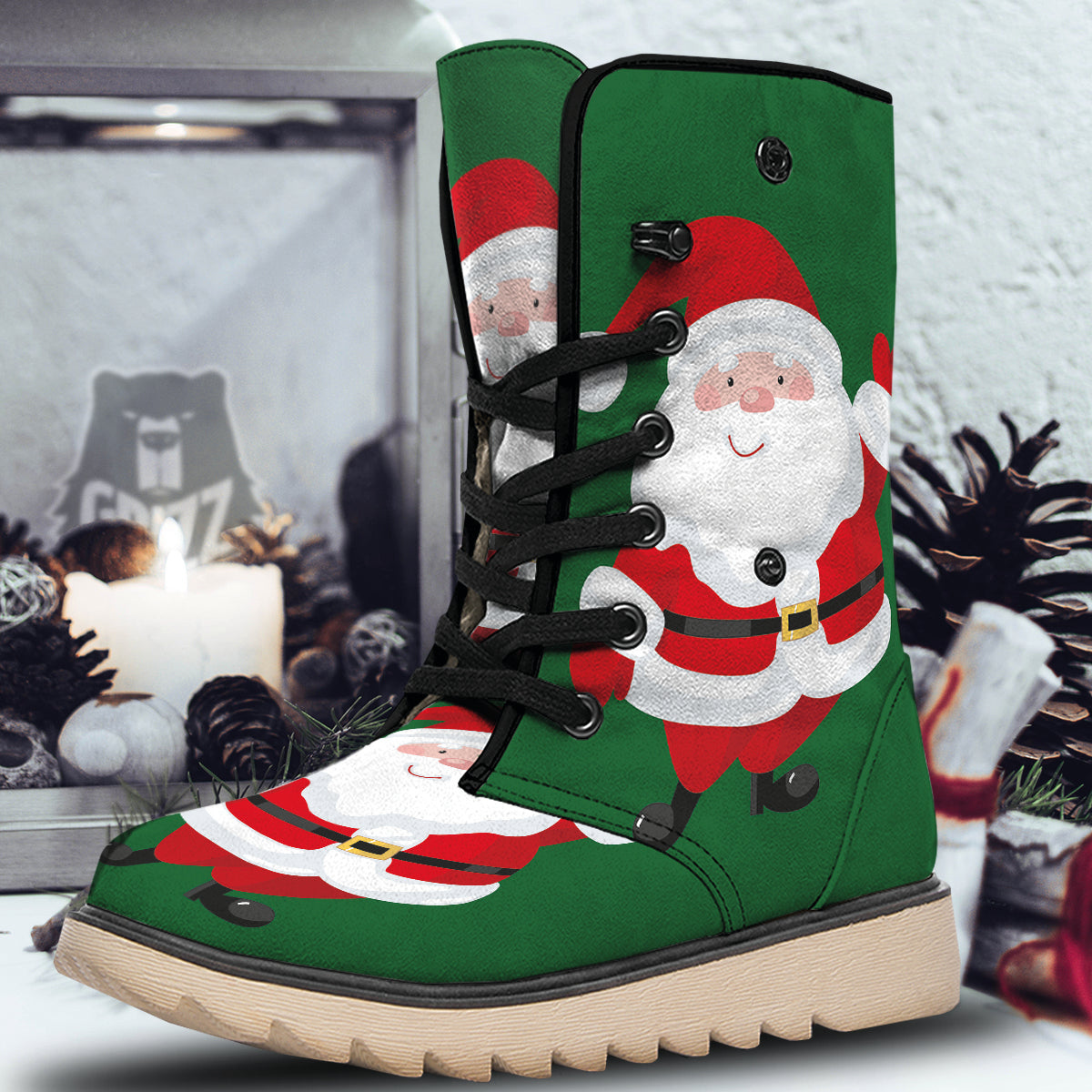 Santa Claus Cartoon Print Snow Boots-grizzshop