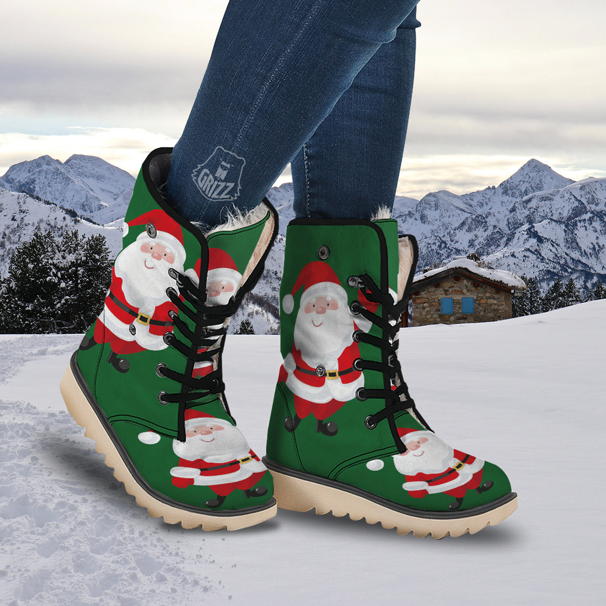 Santa Claus Cartoon Print Snow Boots-grizzshop