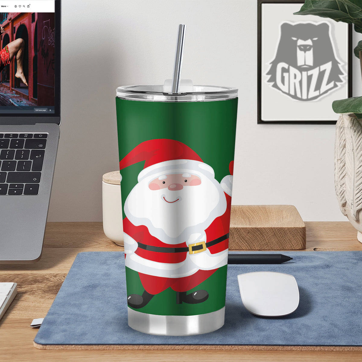 Santa Claus Cartoon Print Tumbler-grizzshop