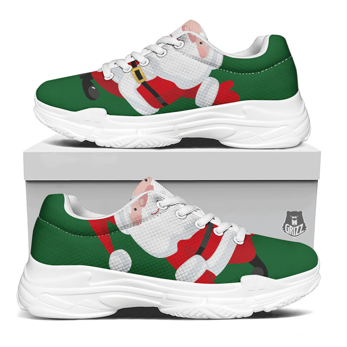 Santa Claus Cartoon Print White Chunky Shoes-grizzshop