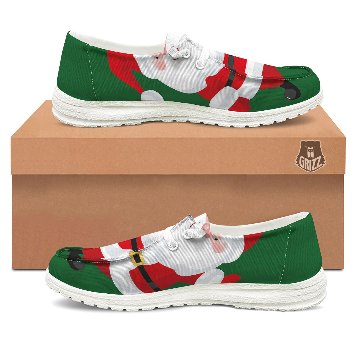 Santa Claus Cartoon Print White Loafers-grizzshop
