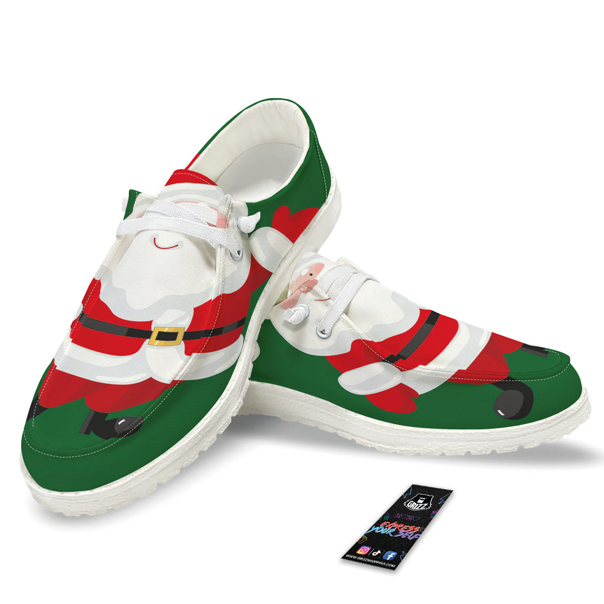 Santa Claus Cartoon Print White Loafers-grizzshop