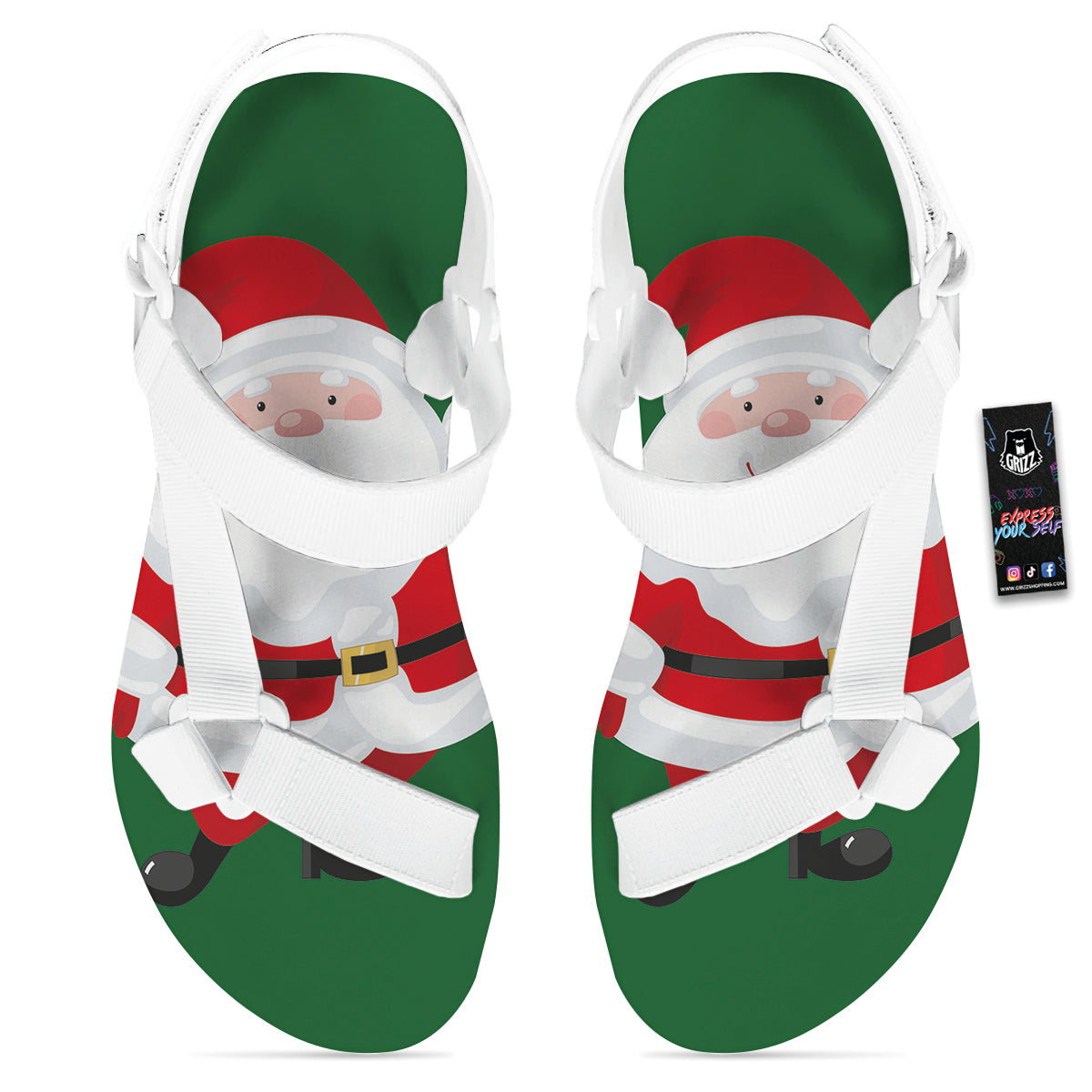 Santa Claus Cartoon Print White Open Toe Sandals-grizzshop