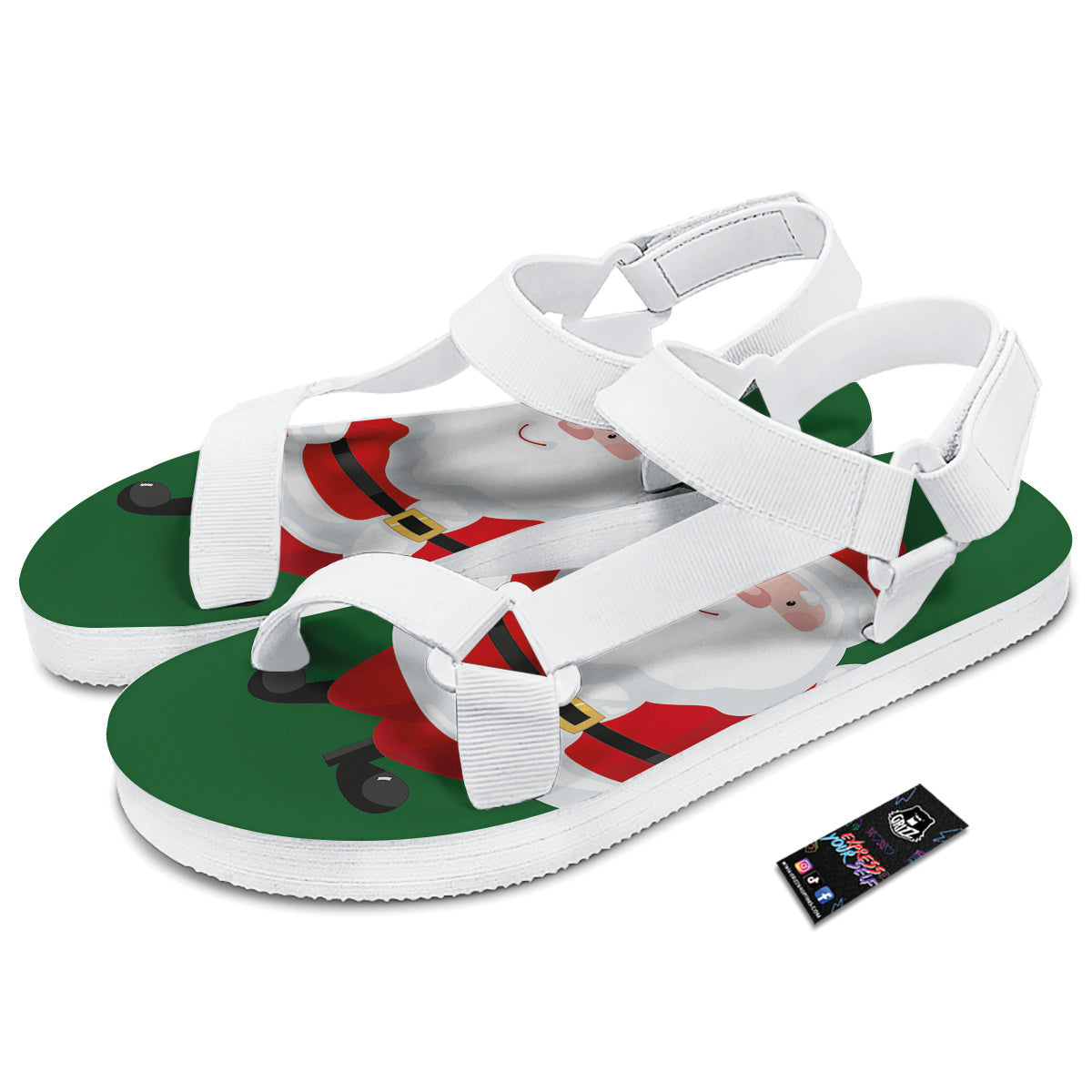 Santa Claus Cartoon Print White Open Toe Sandals-grizzshop