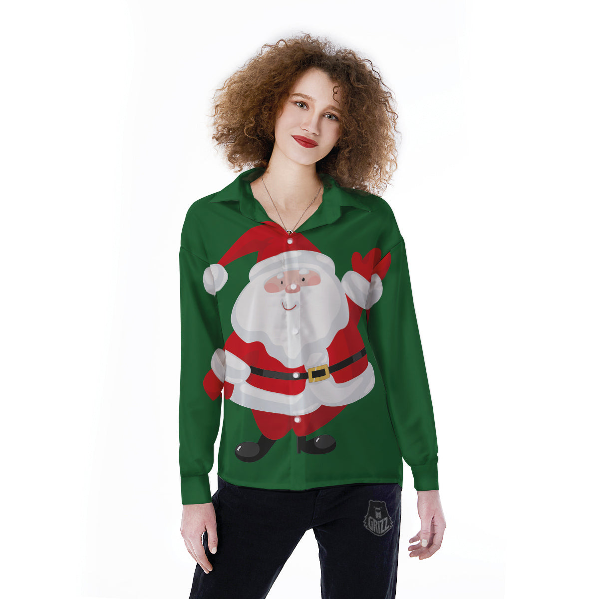 Santa Claus Cartoon Print Women's Long Sleeve Shirts-grizzshop