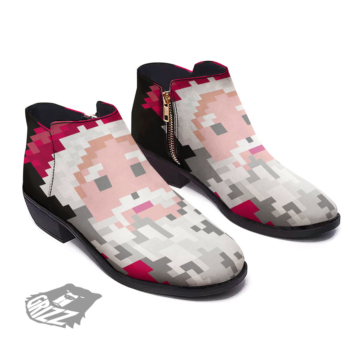 Santa Claus Christmas Pixel Print Ankle Boots-grizzshop