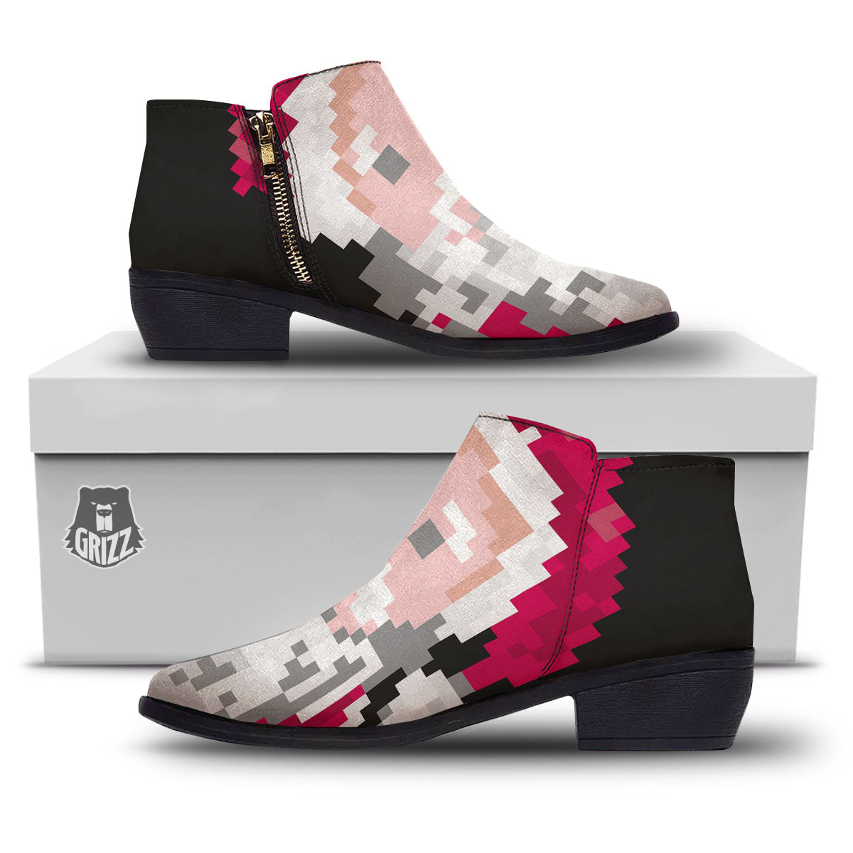 Santa Claus Christmas Pixel Print Ankle Boots-grizzshop
