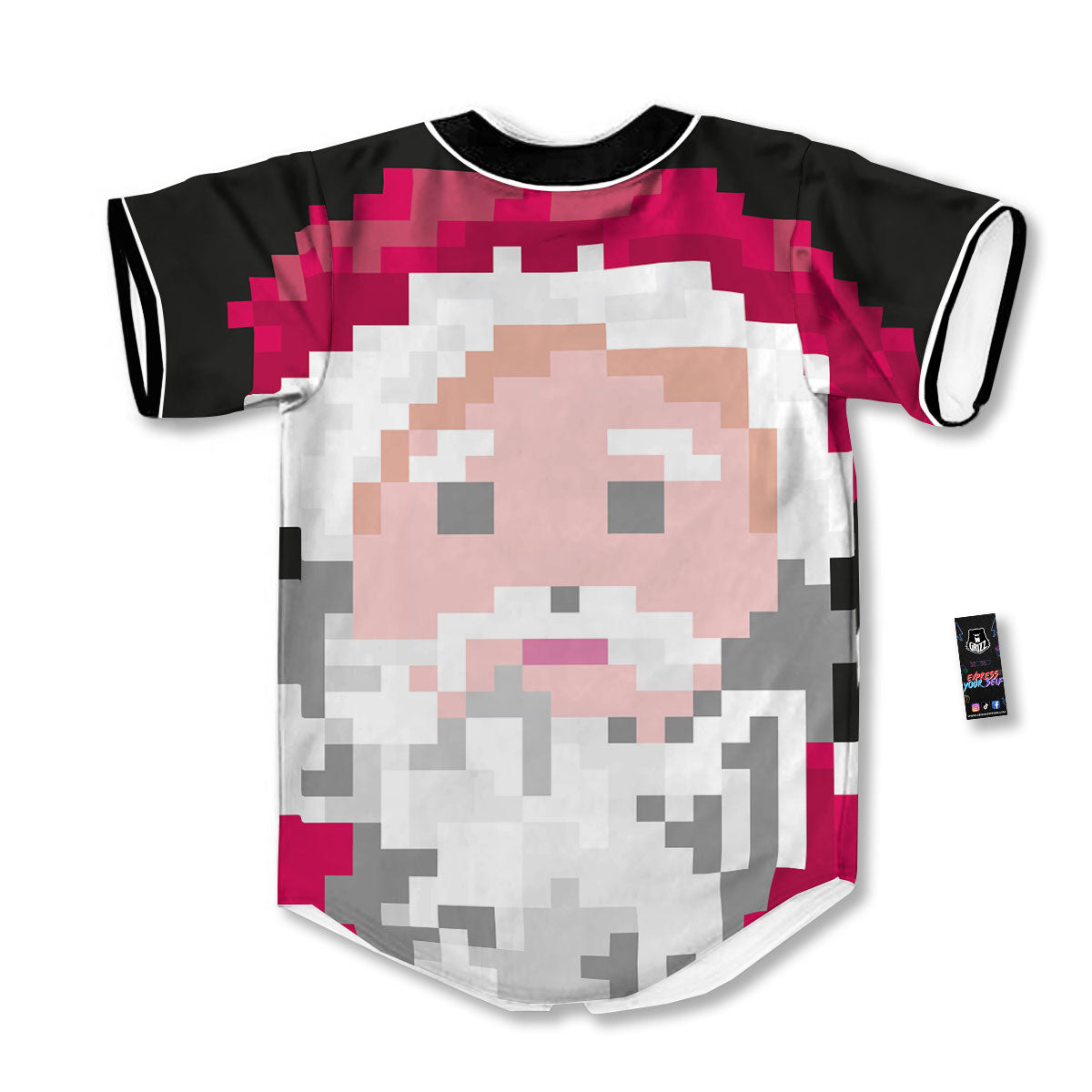 Santa Claus Christmas Pixel Print Baseball Jersey-grizzshop